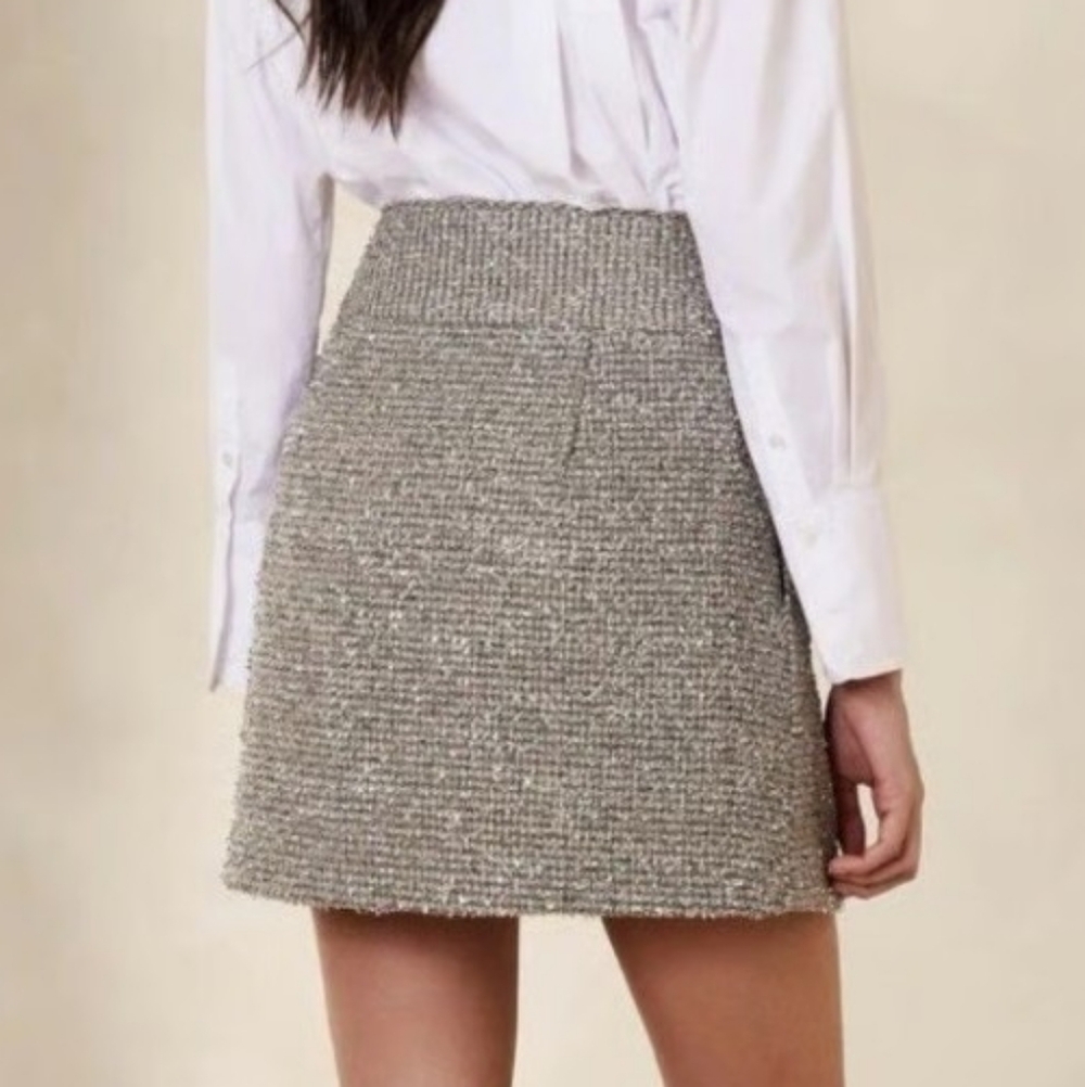 Banana Republic Coleta Silver Tinsel Tweed Mini Skirt Size 6